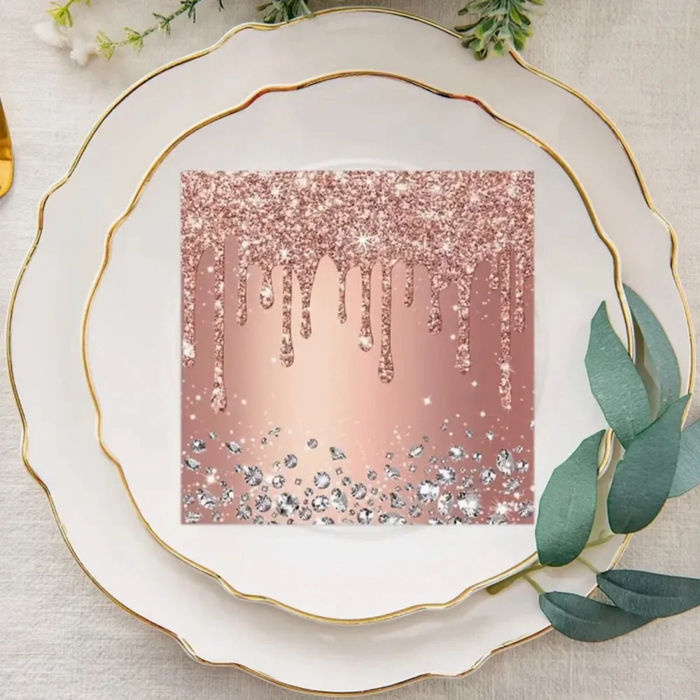Rose Golden Diamonds 3-ply Cocktail Beverage Party Napkins, 20 ct